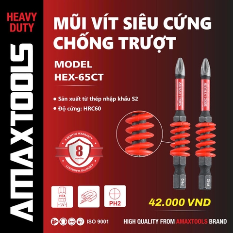 Mũi Vít Chống Trượt Amaxtools HEX-65CT