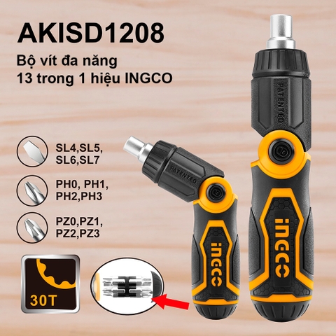 BỘ TUỐC NƠ VÍT 13 CHI TIẾT INGCO AKISD1208 giá rẻ