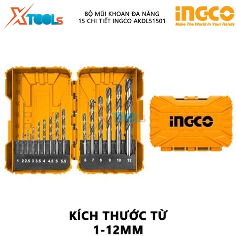 Bộ mũi khoan HSS 15 chi tiết Ingco AKDL51501  giá rẻ
