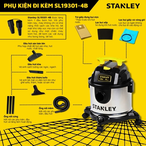 Máy hút bụi gia dụng - Khô/Ướt/Thổi - Hiệu Stanley USA - SL19301-4B