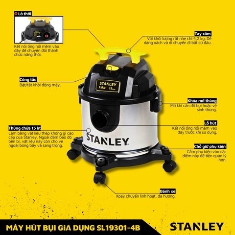 Máy hút bụi gia dụng - Khô/Ướt/Thổi - Hiệu Stanley USA - SL19301-4B