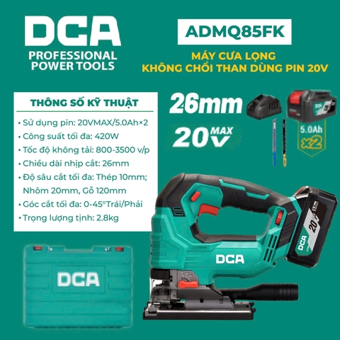 Máy cưa lọng không chổi than dùng pin 20V DCA ADMQ85FK