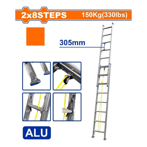 Thang Nhôm Trượt 2 Đoạn Xếp Kéo Dài 2x8 Bậc WADFOW WLD8H16