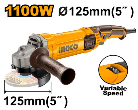 Máy Mài Góc  1100W-125mm (không Kèm Lưỡi) 5000-12000 Vòng/phút INGCO AG1100385