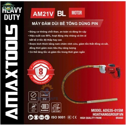 Thân Máy Đầm Dùi Bê Tông Dùng Pin Amaxtools ADG35-01SM 21V