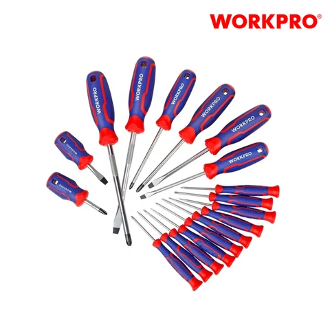 Bộ Tua vít 18 cái gồm các tua vít đầu hình hoa khế, đầu dẹt, đầu sao, thép hợp kim CR-V Workpro - WP200506