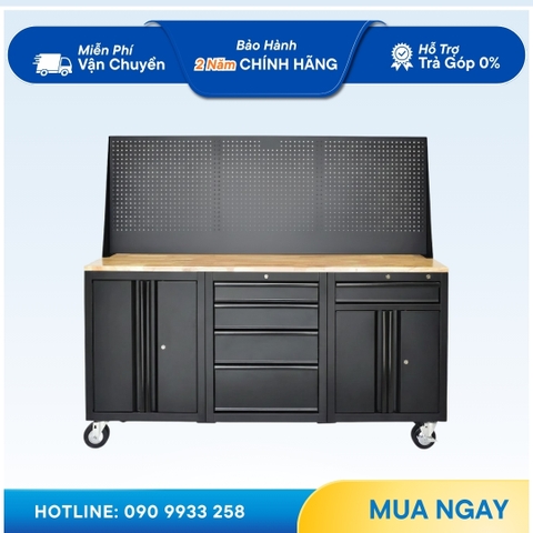 Bộ 3 Tủ dụng cụ CSPS 183cm màu đen mặt ván gỗ kèm vách lưới