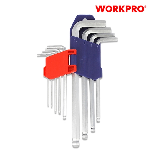 Bộ lục giác đầu bi, loại ngắn 9 cái  hệ mét (1.5,2,2.5,3,4,5,6,8,10mm) thép hợp kim CR-V Workpro - WP222006