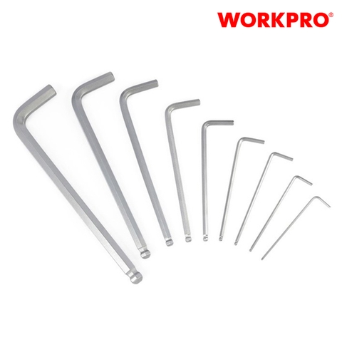 Bộ lục giác đầu bi, loại ngắn 9 cái  hệ mét (1.5,2,2.5,3,4,5,6,8,10mm) thép hợp kim CR-V Workpro - WP222006