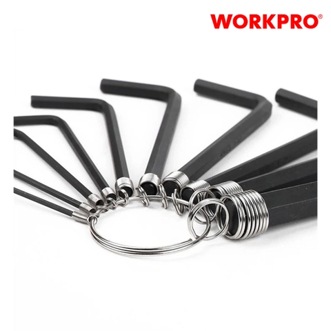 Bộ lục giác đầu bẳng kiểu chữ L, loại ngắn 10 cái (1.5,2,2.5,3,4,5,5.5,6,8,10mm) thép hợp kim CR-V Workpro - WP222001