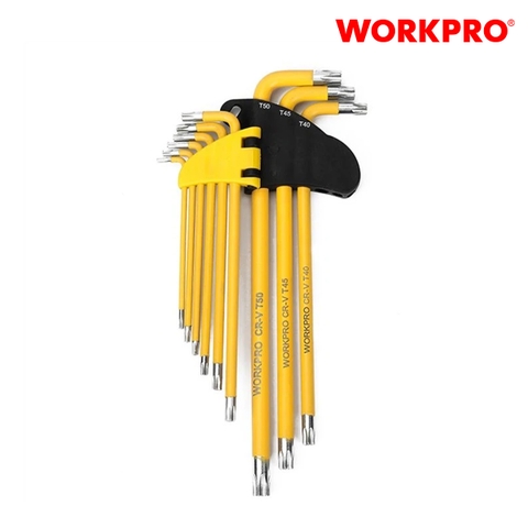 Bộ lục giác đầu hình sao kiểu chữ L, loại dài 9 cái (T10,T15,T20,T25,T27,T30, T40, T45, T50) thép hợp kim CR-V
Workpro - WP222008