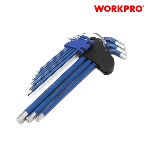 Bộ lục giác đầu biằng kiểu chữ L, loại dài, 9 cái hệ inch (1/16,5/64,3/32,1/8,5/32,3/16,1/4,5/16,3/8) thép hợp kim CR-V Workpro - WP222015