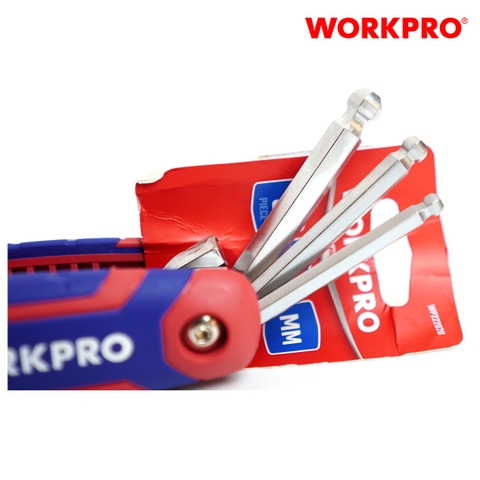 Bộ lục giác đầu bi, kiểu gấp tôm tích, 8 cái hệ mét (1.5,2,2.5,3,4,5,6,8mm), thép hợp kim CR-V Workpro - WP222020