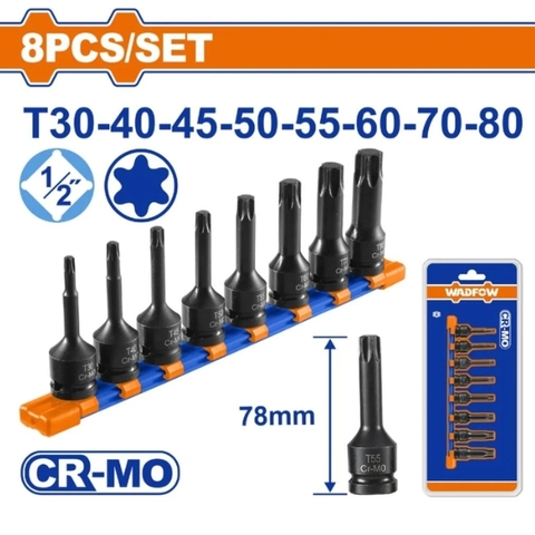 Bộ 8 đầu tuýp đen mũi sao 1/2