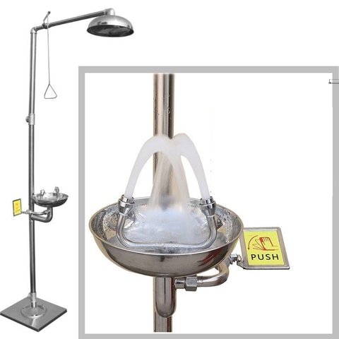 Bồn Rửa Mắt Có Tay Cầm, Có Vòi Sen, Kết Hợp Tắm Khẩn Cấp Không Có Chân Đạp Bằng Thép Không Gỉ 304