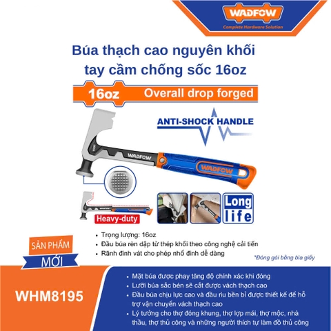 Búa thạch cao nguyên khối tay cầm chống sốc 16oz WadFow WHM8356