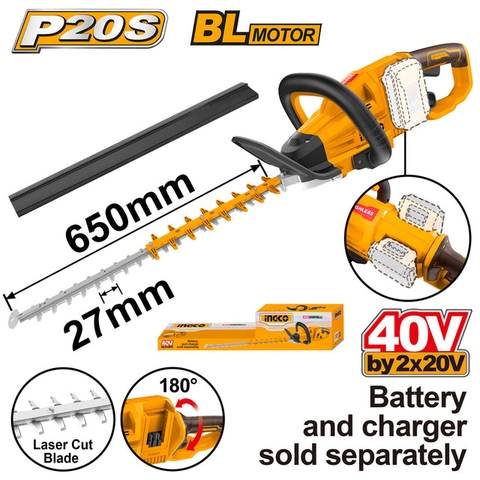 Máy Cắt Tỉa Hàng Rào Dùng Pin  2x20V-650mm (không Kèm Pin Và Sạc) INGCO CHTLI40028