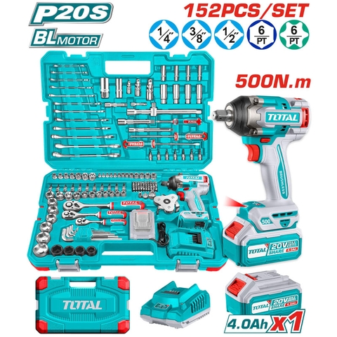 Bộ 152 Món Bao Gồm Máy Siết Buloong TIWLI2050 Không Chổi Than Dùng Pin 20V Total THKTHP31522