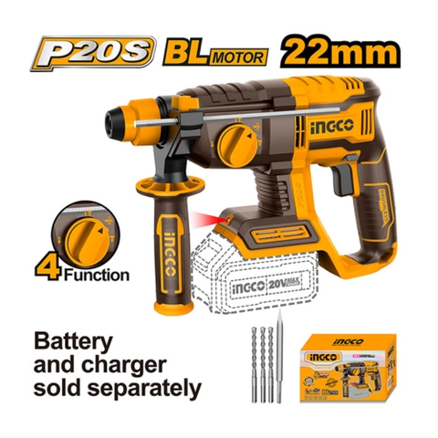 Máy Khoan Đục Bê Tông Dùng Pin 20V-22mm (không Kèm Pin Và Sạc) INGCO CRHLI20208
