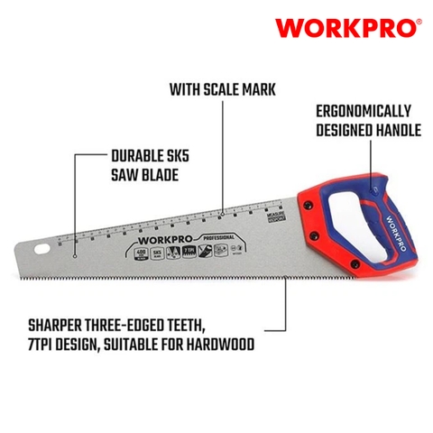 Cưa tay, lưỡi cưa bằng thép SK5, kích thước 450mm (18 inches) Workpro - WP215006