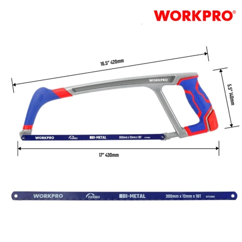 Cưa tay, lưỡi cưa bằng sắt, tay cầm dạng khung nhôm Workpro - WP215027