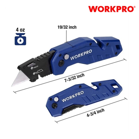 Dao tiện ích có lưỡi cắt gấp gọn, cán cầm bẳng nhựa Workpro - WP211008