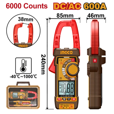 Ampe Kềm Đo AC/DC 600A-6000 Số Đếm INGCO DCM66002