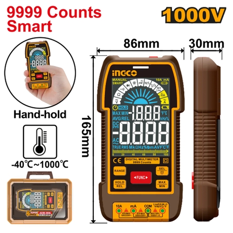 Đồng Hồ Vạn Năng Kỹ Thuật Số 1000V-9999 Số Đếm Thông Minh INGCO DM110004
