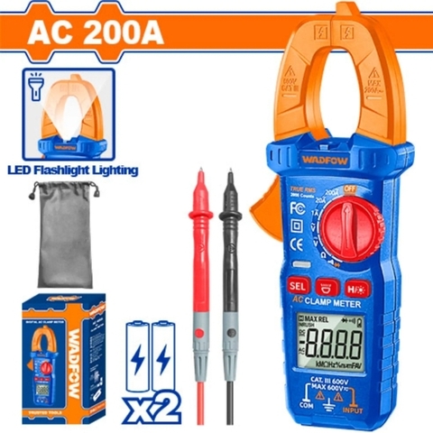 Đồng hồ kẹp AC kỹ thuật số 200A 2000 số đếm WADFOW WDM8201