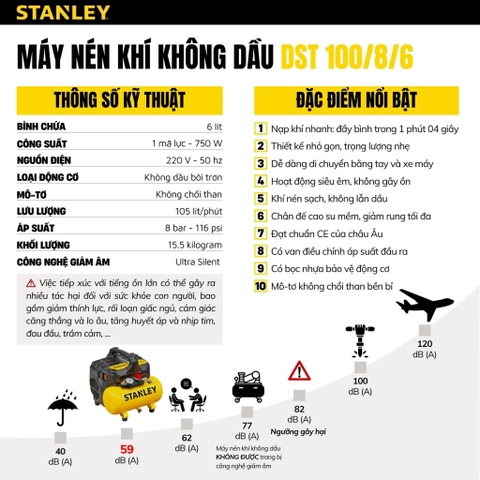 Máy nén khí không dầu Stanley 6L DST100/8/6