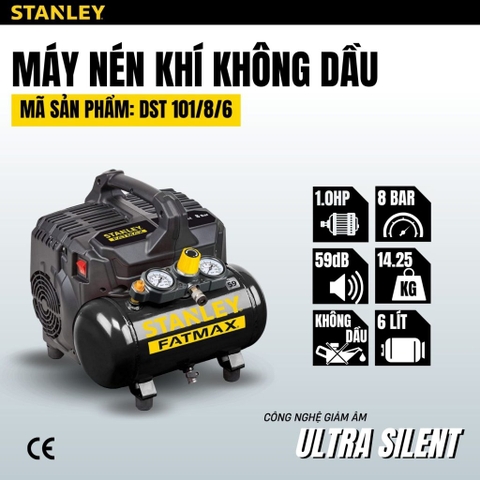Máy Nén Khí Mini Không Dầu 6 Lít Stanley DST101/8/6