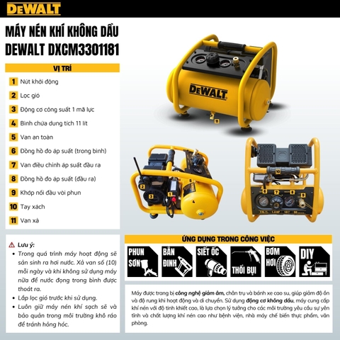 MÁY NÉN KHÍ KHÔNG DẦU DEWALT 11L DXCM3301181
