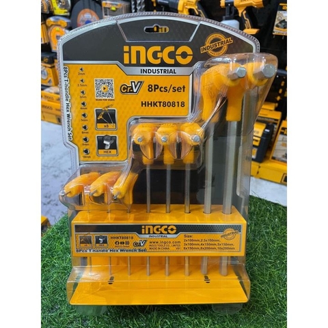 Bộ 8 Chìa Lục Giác Tay Cầm Chữ T Ingco HHKT80818 chính hãng