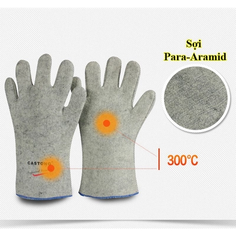 Găng Tay Chịu Nhiệt 300 Độ, Para & Len GKKK Chịu Nhiệt Tới 300 Độ Màu Xám 33cm