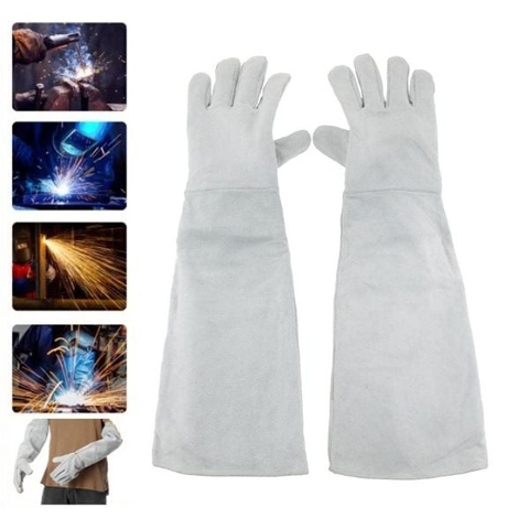 Găng Tay Da Hàn Chống Nóng Chịu Nhiệt Độ Cao Màu Trắng Dài 60cm