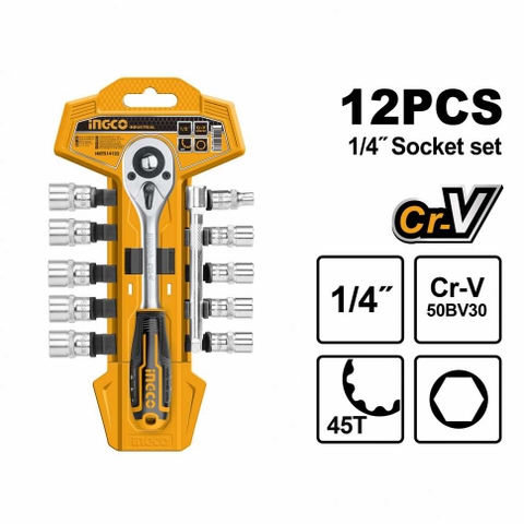 Bộ 12 đầu tuýp tay vặn 1/4'' INGCO HKTS14122