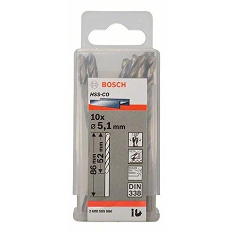 Mũi Khoan INOX HSS-Co 5.1mm (Hộp 10 Mũi) Bosch 2608585886