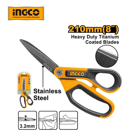 Kéo Cắt Lưỡi Dài Tay Cầm Cao Su 210mm(8 inch) INGCO HSCRS812108