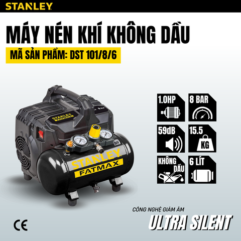Máy nén khí không dầu STANLEY 6L Model DST101/8/6