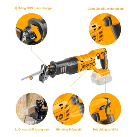 Máy cưa kiếm dùng pin 20V INGCO CRSLI1151