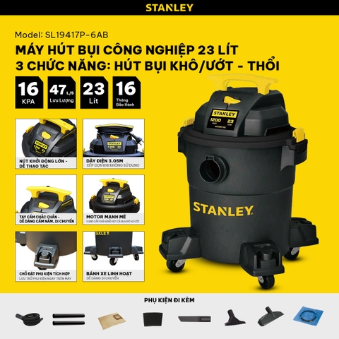 [Sale 9/9] Máy Hút Bụi Công Nghiệp Stanley 23L Khô Ướt Thổi SL19417P-6AB
