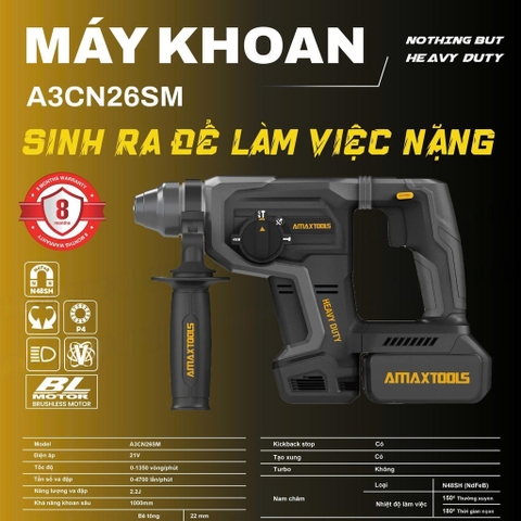 Máy Khoan Búa Dùng Pin 21V Amaxtools A3CN26SM, Lực Đập 4J