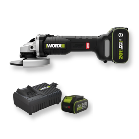 Máy Mài Góc Cầm Tay 20V (1 Pin 4.0Ah, 1 Sạc 6A) Worx WU809.14.6B