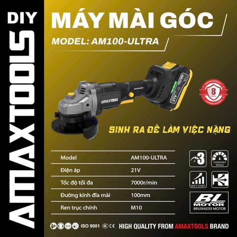 Máy Mài Góc Pin Amaxtools AM100-ULTRA 21V, Đường Kính Đĩa 100mm