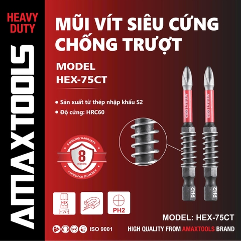 Mũi Vít Chống Trượt Amaxtools HEX-75CT