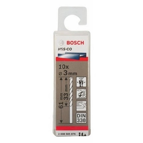 Mũi Khoan INOX HSS-Co 3mm (Hộp 10 Mũi) Bosch 2608585876