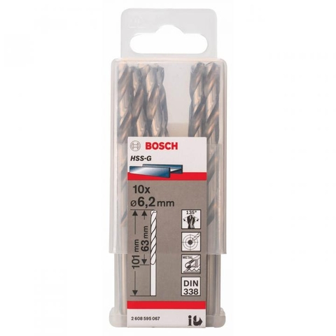 Mũi Khoan Sắt HSS-G 6.2mm (Hộp 10 Mũi) Bosch 2608595067
