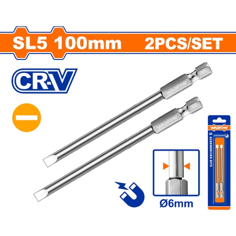 Bộ 2 Mũi Vít Dẹp Nối Dài SL5x100mm WADFOW WSV9KSL5