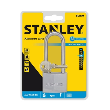 Ổ Khóa Hiệu Stanley USA, Chrome trắng, càng dài, rộng 50mm S742-017