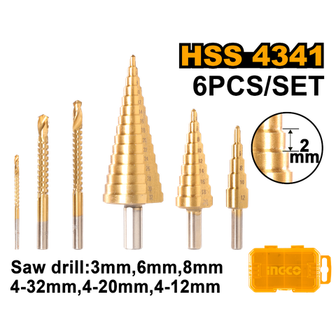 Bộ 6 Món Mũi Khoan Tháp 4-32mm Và Mũi Khoan Răng Cưa INGCO AKSDS2061